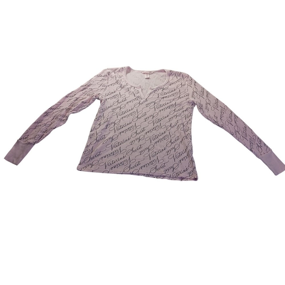 Victoria's Secret Thermal Top 228220-0FT Womens Size M Pink Script Logo Y2K Cozy
